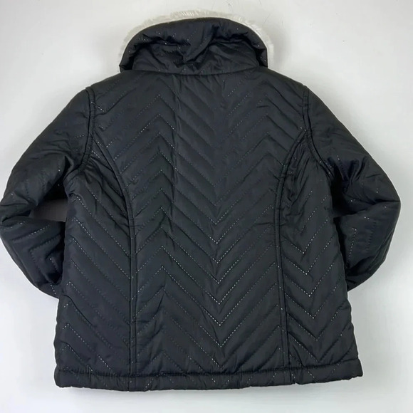 Gymboree Girls Black quilted jacket with faux  shearling collar - Picture 4 of 7